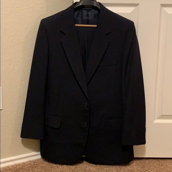 2 pc suit black pinstriped slacks & coat - Picture 2 of 6